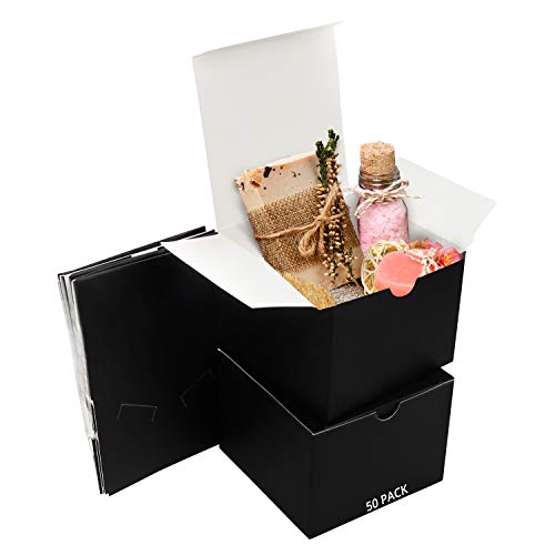 Belle Vous Karton Geschenkboxen Schwarz (50 Stk) - Schachteln 12x12x9cm Pappschachteln mit Deckel - Kraftpapier Geschenk Box Zum Selber Aufbauen für Geschenke, Hochzeit, Party, Weihnachten von BELLE VOUS