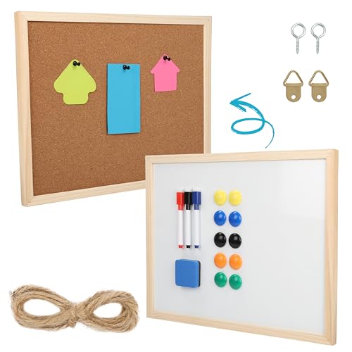 Belle Vous Pinnwand Whiteboard Kombination - 42 x 32,5cm - Pinwand Korktafel Kombitafel - Pin Board für Kinderzimmer Küche Flur - Doppelseitige Pinnwand mit Marker Stifte Karten von BELLE VOUS