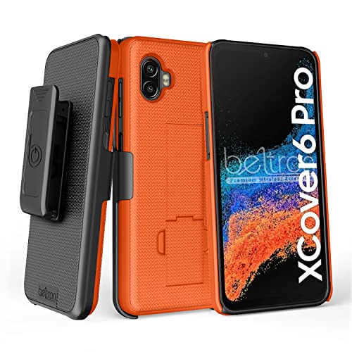 BELTRON Galaxy XCover6 Pro Hülle mit Clip, robuste Schutzhülle mit drehbarem Gürtelclip für Samsung Galaxy XCover 6 Pro 2022 SM-G736 (AT&T FirstNet Verizon) Industriestärke (Safety Orange) von BELTRON