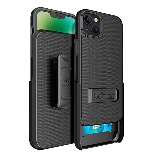 BELTRON Schutzhülle für iPhone 13/14, schlanke, schützende Ganzkörper-Griffhülle und drehbarer Gürtelclip, 3-in-1-Kombination mit Ständer und Kartenhalter von BELTRON