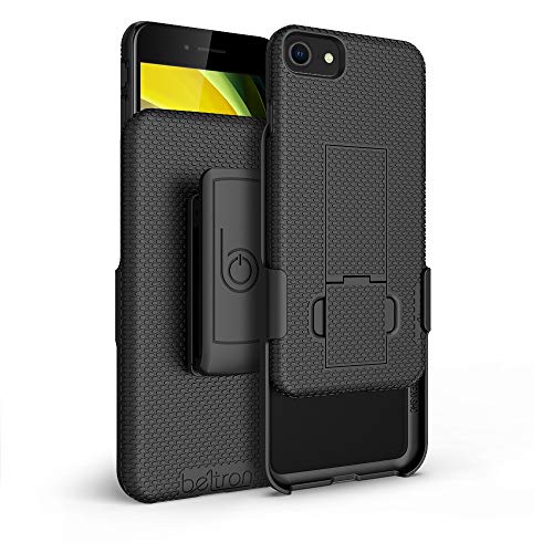 BELTRON Holster-Schutzhülle für iPhone 7/8/SE 2020/SE 2022, superdünn, gummierte Griffhülle und drehbarer Gürtelclip-Holster-Kombination mit integriertem Ständer für Apple iPhone SE3 2022, SE2 2020, von BELTRON