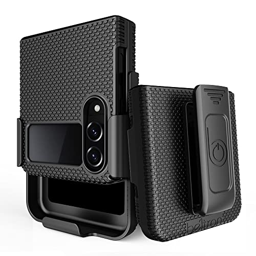 BELTRON Schutzhülle mit Clip für Galaxy Z Flip 4 5G, schlanke, robuste Schutzhülle mit drehbarem Gürtel, Hüftholster und Ständer, entworfen für Samsung Galaxy Z Flip4 5G (SM-F721 2022) – Schwarz von BELTRON
