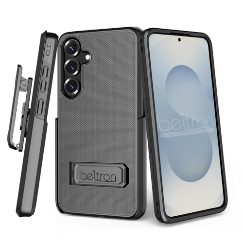 BELTRON Schutzhülle mit Gürtelclip für Samsung Galaxy S24 Plus/Galaxy S25 Plus, schmal, schützend, doppellagig, Ganzkörpergriff, drehbares Gürtelholster mit Ständer/Kartenhalter von BELTRON