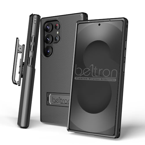 BELTRON Schutzhülle mit Gürtelclip für Samsung Galaxy S25 Ultra, schlanke, schützende, doppellagige Ganzkörper-Griff-Hülle & drehbares Gürtelholster mit Ständer/Kartenhalter von BELTRON