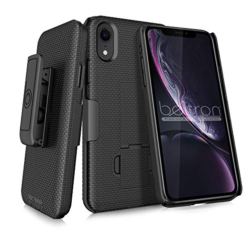 BELTRON Schutzhülle mit Gürtelclip für iPhone XR, schlanke Schutzhülle mit Gürtelclip (Schale/Holster-Kombination) mit integriertem Ständer – (Schwarz) von BELTRON