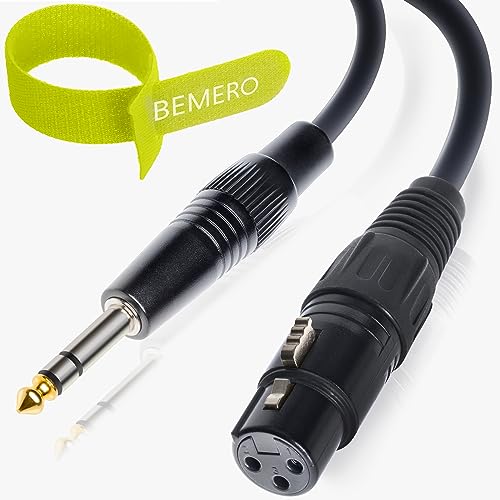 BEMERO Mikrofonkabel, Linekabel XLRf auf 6.3 Klinken, Jack, TRS, 0,75 m, symmetrisch, 3-polig, schwarz von BEMERO