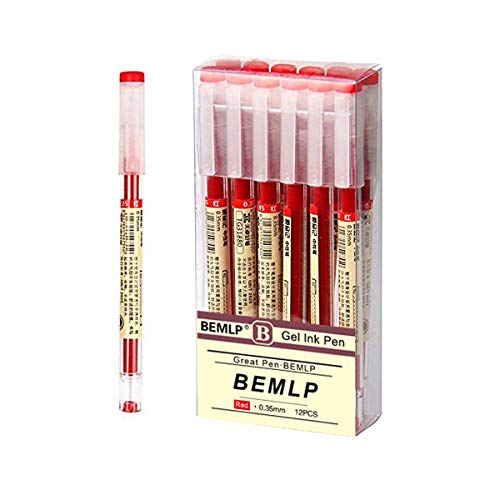 BEMLP Gelschreiber, extra feine Spitze, Kugelschreiber, 0,35 mm, rote Flüssigtinte, Tintenroller, Premium, schnelltrocknend, für Büro, Schule, Schreibwaren, 12 Packungen von BEMLP