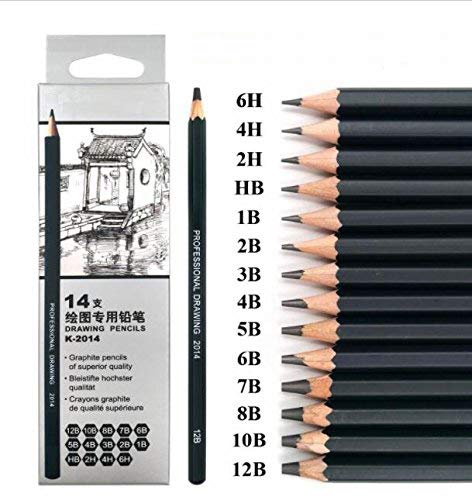 Bleistift 14 Stück/Set 12B 10B 8B 7B 6B 5B 4B 3B 2B B HB 2H 4H 6H Graphit-Skizzenstifte Professionelles Bleistiftset zum Zeichnen von BEMLP