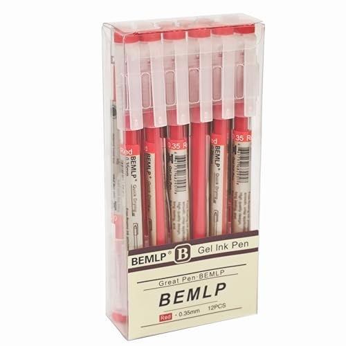 BEMLP Gelschreiber, 0,35 mm, rote Tinte, Stifthersteller, Stift, Schule, Büro, Studenten, Prüfung, Schreibwaren, Zubehör, technische Stifte, 12 Stück/Set (rot) von BEMLP