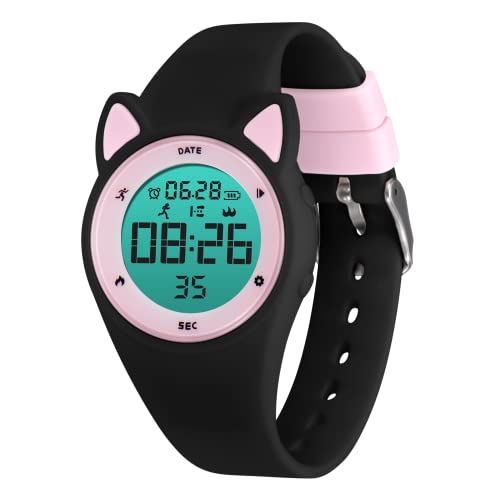 BEN NEVIS Digital Kinderuhr Mädchen-Sports Outdoor Wasserdicht Armbanduhr mit LED-Licht,2 Wecker,Stoppuhr,Datum,Fitness Tracker Uhr mit Schrittzähler,Distanz-Silikon Armband Schwarz Rosa von BEN NEVIS