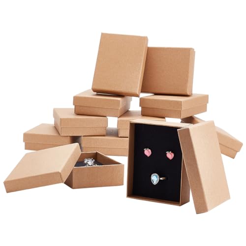 BENECREAT 12 Pack Halskette Ring Box 9x7x3cm Kraft Brown Rechteck Karton Schmuckschatullen Kleine Geschenkbox für Hochzeit Party von BENECREAT
