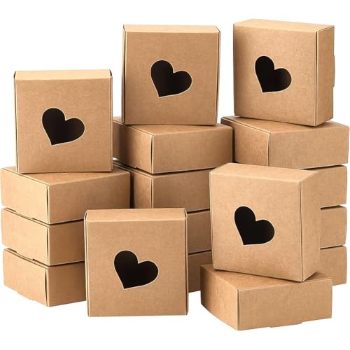 BENECREAT 20 Packungen 8.5x8.5x3.5 cm Kraftpapierboxen mit Herzloch, Geschenkbox Aus Papier für Hochzeit, Geburtstag, Basteln, Abschlussfeier von BENECREAT