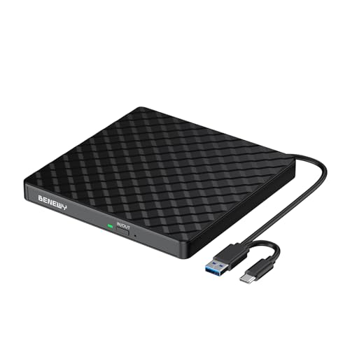 BENEWY Externes CD DVD Laufwerk für Laptop, CD Laufwerk Extern USB 3.0 für PC Windows 11/10/8.1/7, USB C Externer DVD Brenner Extern, DVD Laufwerk Extern Windows Linux Mac OS MacBook iMac von BENEWY