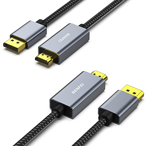 BENFEI 4K DisplayPort auf HDMI Kabel 1,8m [Geflochten, Aluminiumhülse], 2 Stück Einwegübertragung DisplayPort DP-auf-HDMI-Kabel High Speed Verbindungskabel Kompatibel mit HDTV Monitor Laptop AMD usw von BENFEI