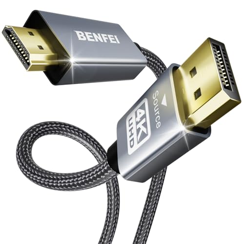 BENFEI 4K DisplayPort auf HDMI Kabel 3M [Geflochten, Aluminiumhülse], unidirektionales DisplayPort-Computer zu HDMI-Monitor, DP 1.2 zu HDMI 1.4 kompatibel mit HP ThinkPad AMD NVIDIA Desktop von BENFEI