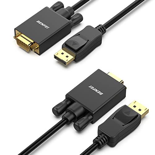 BENFEI DisplayPort auf VGA Kabel 1,8M 2 Stück, Unidirektional DP DisplayPort Computer to VGA Monitor 1080P Stecker zu Stecker Vergoldetes Kabel, kompatibel mit Lenovo Dell HP ASUS und anderen Marken von BENFEI