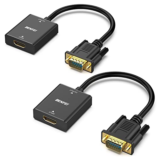 BENFEI HDMI Buchse auf VGA Stecker Adapter mit 3,5 mm Audio Klinkenstecker, 2 Stück Unidirektional HDMI-Computer zu VGA-Monitor/TV Adapter, kompatibel mit TV-Stick Laptop PC Raspberry Pi Roku Xbox von BENFEI