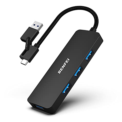 BENFEI USB 3.0 Hub, USB C Hub, 2 in 1 USB Typ A/Typ C Hub mit 4 USB 3.0-Anschlüssen, kompatibel für iPhone 15 Pro/Max MacBook Pro/Air 2023 iPad Pro iMac S23 XPS 17 usw, Schwarz von BENFEI