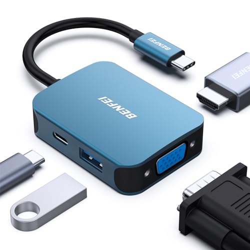 BENFEI USB C HUB 4in1,USB C Multiport-Adapter mit 4K HDMI/ 1080P VGA/ 5Gbps USB 3.0 Data Port/Typ C 60W Power Delivery, kompatibel für iPhone 15 Pro/Max MacBook Pro/Ai iPad Pro iMac Galaxy S23, Blau von BENFEI