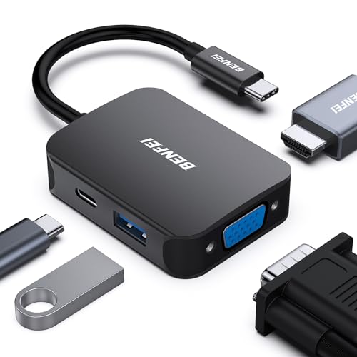 BENFEI USB C HUB 4in1,USB C Multiport-Adapter mit 4K HDMI/ 1080P VGA/ 5Gbps USB 3.0 Data Port/Typ C 60W Power Delivery,kompatibel für iPhone 15 Pro/Max MacBook Pro/Ai iPad Pro iMac Galaxy S23,Schwarz von BENFEI