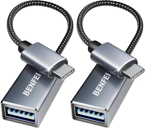 BENFEI USB C auf USB 3.0 Adapter, 2 Stück USB Typ C zu USB Typ A Stecker zu Buchse, Kompatibel mit iPhone 15 Pro/Max MacBook Pro/Air 2023 iPad Pro iMac S23 XPS 17 usw, Grau von BENFEI