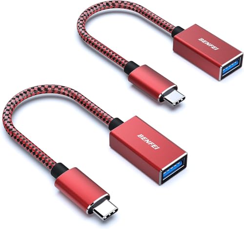 BENFEI USB C auf USB 3.0 Adapter, 2 Stück USB Typ C zu USB Typ A Stecker zu Buchse, Kompatibel mit iPhone 15 Pro/Max MacBook Pro/Air 2023 iPad Pro iMac S23 XPS 17 usw, Rot von BENFEI