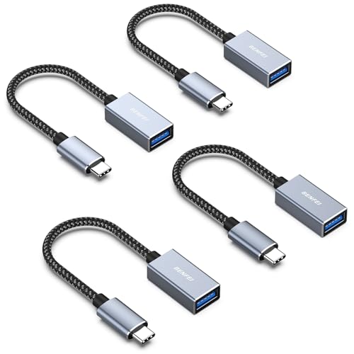 BENFEI USB C auf USB 3.0 Adapter, 4 Stück USB Typ C zu USB Typ A Stecker zu Buchse, Kompatibel mit iPhone 15 Pro/Max MacBook Pro/Air 2023 iPad Pro iMac S23 XPS 17 usw, Grau von BENFEI