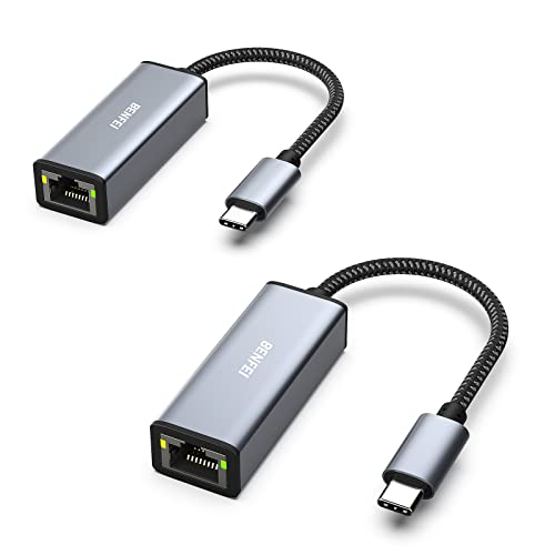 BENFEI USB C zu Ethernet Adapter [Nylongeflochten&Aluminum Alloy], 2 Stück USB Typ C [Thunderbolt 3/4] zu RJ45 LAN Netzwerk Adapter Kompatibel für iPhone 15 Pro/Max MacBook Pro/Air 2023 iPad iMac usw von BENFEI