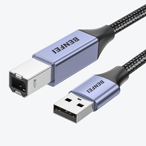 BENFEI USB Druckerkabel 2M, USB A auf USB B Kabel Scannerkabel für HP Canon Brother Dell Epson Lexmark Xerox, Grau von BENFEI