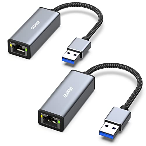 BENFEI USB Ethernet Adapter 1000Mbps, 2 Stück USB auf RJ45 Gigabit Ethernet LAN Netzwerkadapter Kompatibel für MacBook Surface Pro Notebook-PC mit Windows 11/10/8.1/8/7/XP/Vista, Mac OS von BENFEI