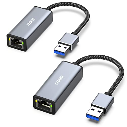 BENFEI USB Ethernet Adapter 1000Mbps, 2 Stück USB auf RJ45 Gigabit Ethernet LAN Netzwerkadapter Kompatibel für MacBook Surface Pro Notebook-PC mit Windows 11/10/8.1/8/7/XP/Vista, Mac OS BENFEI USB Ethernet Adapter 1000Mbps, 2 Stück USB auf RJ45 Gigabit Ethernet LAN Netzwerkadapter Kompatibel für MacBook Surface Pro Notebook-PC mit Windows 11/10/8.1/8/7/XP/Vista, Mac OS von BENFEI