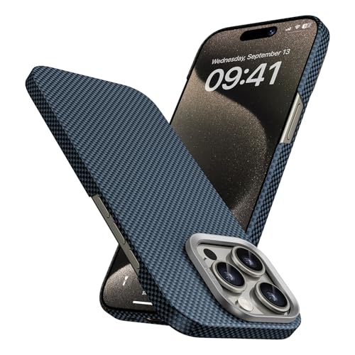 BENKS ArmorTint Hülle für iPhone 15 Pro Kompatibel mit Magsafe, Ultradünne Handyhülle aus Dupont Kevlar 1000D Aramidfaser, Leichte Magnetische Schutzhülle mit Kameraschutz, Sternenlicht Blau von BENKS