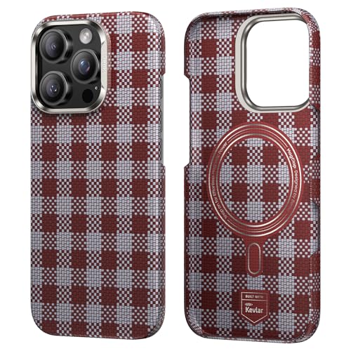 BENKS ArmorVichy Hülle für iPhone 16 Pro Max, Kompatibel mit Magsafe, Aus Dupont Kevlar Aramidfaser Gefertigt, Anti-Fingerabdruck 16 Pro Max Handyhülle, Rot von BENKS