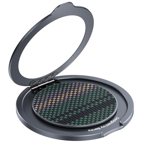 BENKS Magnetisch Handy Ring Halterung aus Kevlar Aramidfaser, mit Lederband-Griff, 360° Drehung Metallring Handy Griff Halter Fingerhalter für iPhone 16 15 14 13 12 Pro Max Plus Mini, Aurora von BENKS