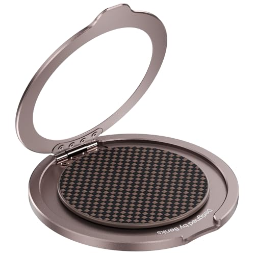 BENKS Magnetisch Handy Ring Halterung aus Kevlar Aramidfaser,mit Lederband-Griff,360° Drehung Metallring Handy Griff Halter Fingerhalter für iPhone 16 15 14 13 12 Pro Max Plus Mini,Goldene Morgenröte von BENKS