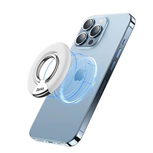 BENKS Magnetische Ringhalterung für iPhone 14/13/12 Serie, Fingerhalterung [360 Grad Drehung] Handyring aus Metall für iPhone 14, 14 Pro, 14 Plus, 14 Pro Max, 13, 13 Pro, 13 Mini, 12 Pro Max - Weiß von BENKS