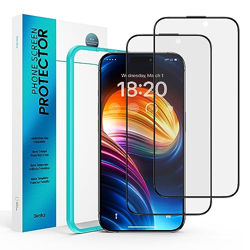 BENKS Matt Schutzfolie Full Screen für iPhone 15 / iPhone 14 Pro 6,1", Anti-Fingerabdruck Panzer Schutz Glas Folie Schutzfolie, Kante zu Kante Displayschutz Hat Keinen Einfluss auf die Hülle, 2 Stück von BENKS