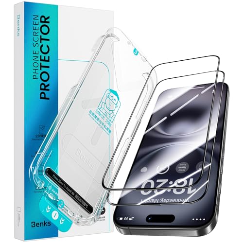 BENKS für iPhone 16/15/14 Pro für Panzerglas, Full Screen 9H Härte Folie Stoßfest Schutzglas [Automatische Staubentfernung] Anti-Fingerabdruck 0 Blasen Schutzfolie, HD Klar, 2 Stück von BENKS