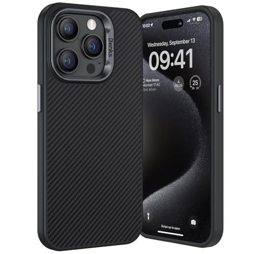 BENKS iPhone 15 Pro Max Hülle Kompatibel mit Magsafe, Stoßfest Schutzhülle Dünne Handyhülle Hergestellt aus Dupont Kevlar 600D Aramidfaser mit Kameraschutz, Minimalismus Hülle für iPhone 15 Pro Max von BENKS