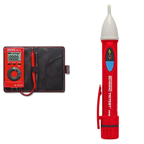 BENNING 044084 MM P3 Digital-Multimeter im Pocketformat, Rot & TRITEST easy Berührungsloser Phasenprüfer 20051 von BENNING