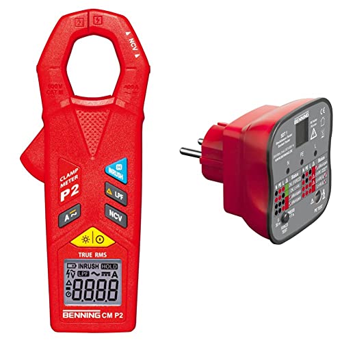 BENNING P2, TRUE RMS Mini-AC/DC-Stromzange, 044679 & SDT 1. Steckdosentester (Prüfung von Schutzkontaktsteckdosen, Prüfart 2-polig, Spannungsmessbereich 230 V AC, Klingenlänge 17 mm) 20053 von BENNING