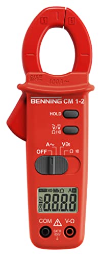Benning CM 1-2 Digital- Stromzangen-Multimeter (Anzeige digital, Strommessbereich/AC 0.1 A - 400 A, 3 ½-stellige LCD-Anzeige (2000 Punkte, Zangenöffnung 30 mm, Durchgangsprüfung 20 Ohm) 44062, Rot, Schwarz von BENNING