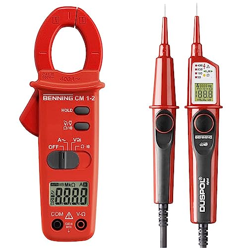 Benning CM 1-2 Digital- Stromzangen-Multimeter (Anzeige digital, Strommessbereich/AC 0.1 A - 400 A, 3 ½-stellige LCD-Anzeige 44062 & DUSPOL digital Digitaler True RMS Spannungsprüfer 50263 von BENNING