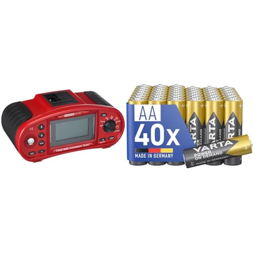 Benning IT 115 True RMS Installationstester, 044104, rot & VARTA Power on Demand AA Mignon Batterien (40 Stück Vorratspack in umweltschonender Verpackung - smart, flexibel und leistungsstark) Silber von BENNING
