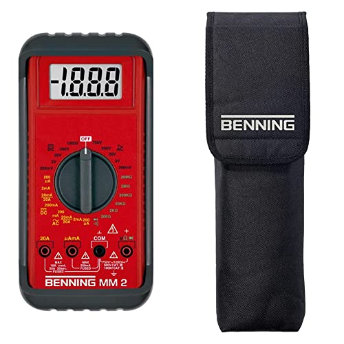 Benning MM 2 Digital-Multimeter (mit digitaler Anzeige, Max. Spannungsmessbereich DC 1000 V, inkl. Gummischutzrahmen, Tasche usw.) 44028 & DUSPOL-Bereitschaftstasche (330 x 100 x 60 mm) 10911 von BENNING