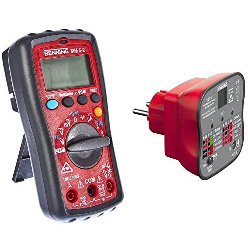 Benning MM 5-2 TRMS-Digital-Multimeter, 044071 & SDT 1. Steckdosentester (Prüfung von Schutzkontaktsteckdosen, Prüfart 2-polig, Spannungsmessbereich 230 V AC, Klingenlänge 17 mm) 20053 von BENNING