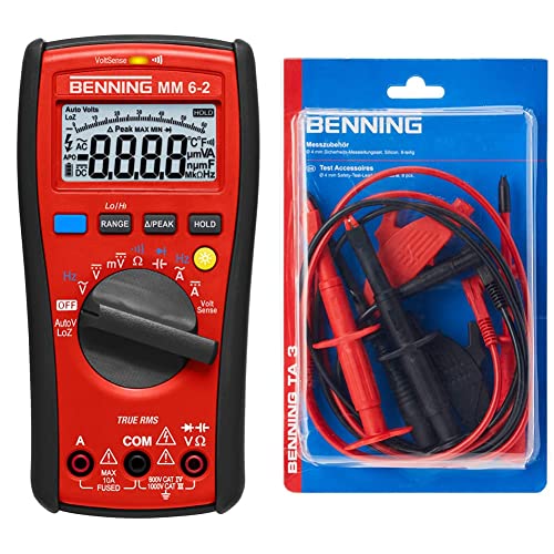 Benning MM 6-2 True RMS-Digital-Multimeter 44087 & TA 3 Elektrowerkzeuge, rot/schwarz von BENNING