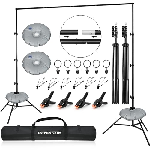 BENOISON Foto Hintergrund Ständer - 2,6x3m Fotostudio Hintergrund Verstellbarer Hintergrundsystem Fotografie Kit mit 10 Hintergrundklemmen & 2 Wassersack BENOISON Foto Hintergrund Ständer - 2,6x3m Fotostudio Hintergrund Verstellbarer Hintergrundsystem Fotografie Kit mit 10 Hintergrundklemmen & 2 Wassersack von BENOISON