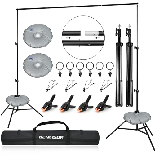 BENOISON Foto Hintergrund Ständer - 2x3m Fotostudio Hintergrund Verstellbarer Hintergrundsystem Fotografie Kit mit 8 Hintergrundklemmen & 2 Wassersack von BENOISON