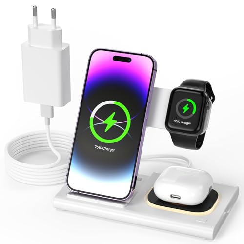 BENSN 4 in 1 Ladestation Kompatibel mit iPhone und A pple Watch, Faltbarer Wireless Induktive Charger für iPhone 16 15 14 13 12 11 Pro SE Mini Watch 9 8 7 6 SE 5 4 3 2 Air Pods Pro von BENSN